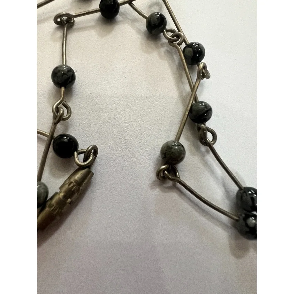 Artisan Wire Beaded Bracelet Gray‎ Black Beads Minimalist Modernist Open Airy